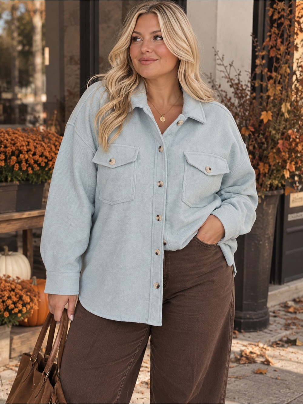 PEPPER & ZOE Baby Blue Shacket Wool Blend Autumn Shirt Jacket Casual Plus 3X